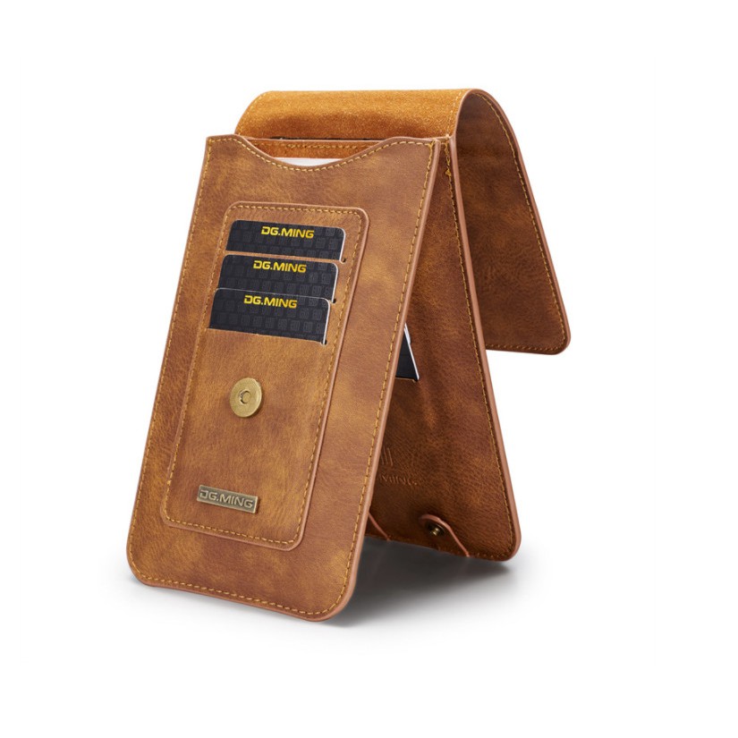 Bao da 2 ngăn đựng điện thoại đeo ngang hong - V017