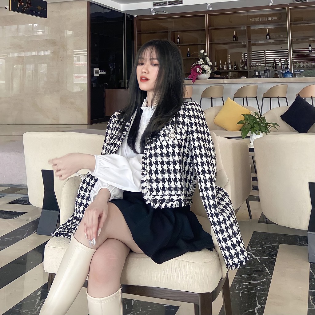 [Mã WABRTN02 giảm 10% ]Áo khoác tweed croptop caro tingoan LOVE POEM JACKET/CR V2 vải mới nhất 2022 ánh ngà vintage