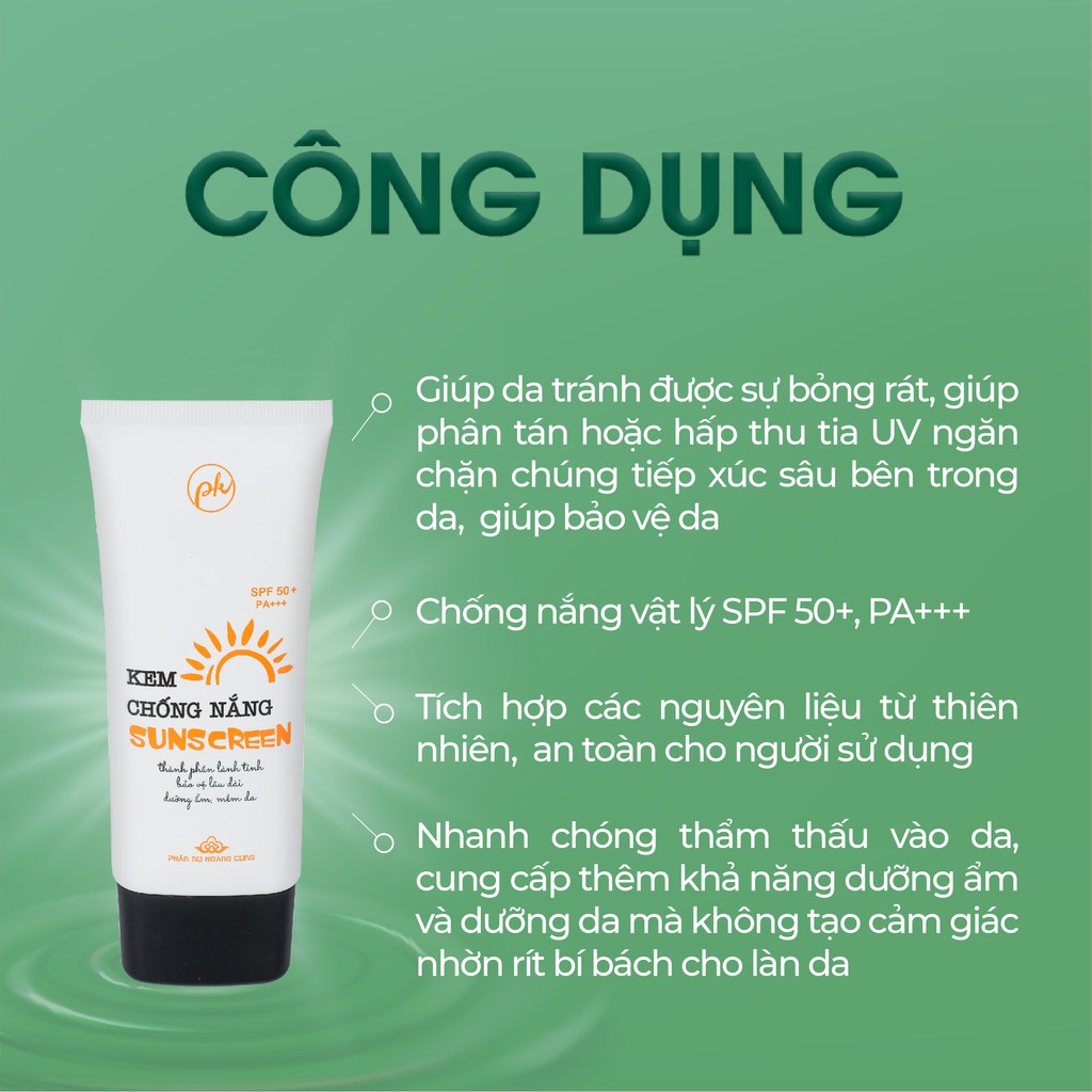 Kem chống nắng Phấn nụ Hoàng Cung dạng kem mỏng chống nắng vật lý SPF 50+,PA+++ kết hợp nguyên liệu hiên nhiên 60g