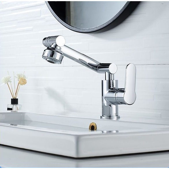 Vòi Nước Bồn Rửa Nhà Tắm Nóng Lạnh, Vòi Lavabo bằng Inox Bóng Cứng Đa Năng Xoay 1080 Độ (kèm dây cấp Nóng Lạnh)
