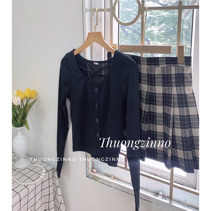 [Ảnh thật/Video] Set croptop len đan dây kèm chân váy dạ Quảng Châu