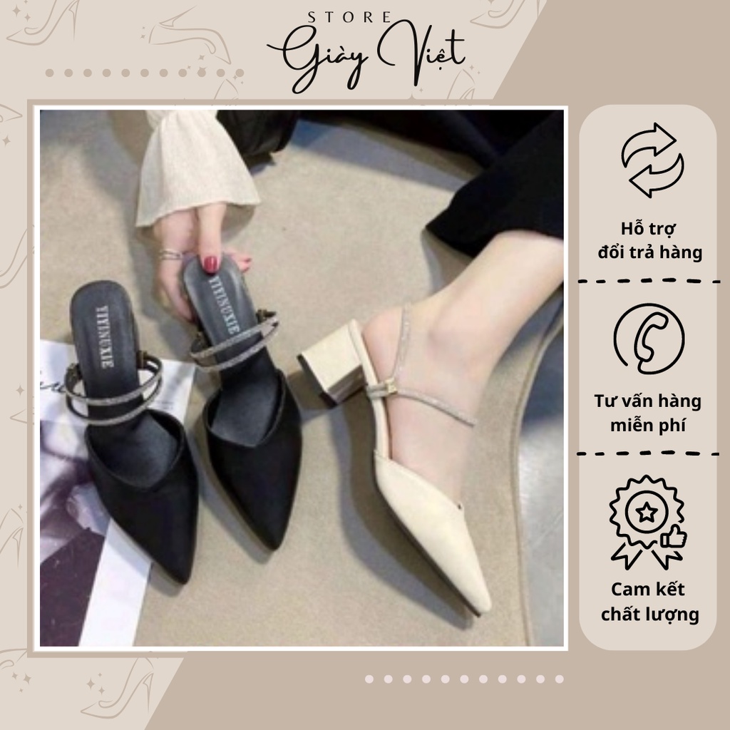 Giày Cao Gót Bít Mũi Dây Đính Đá  Mã N17 Hot