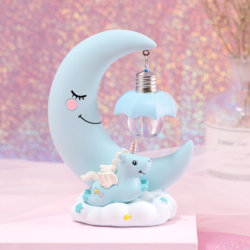 Đèn ngủ để bàn NAFENA hình kỳ lân và mặt trăng bằng nhựa resin trang trí nhà cửa