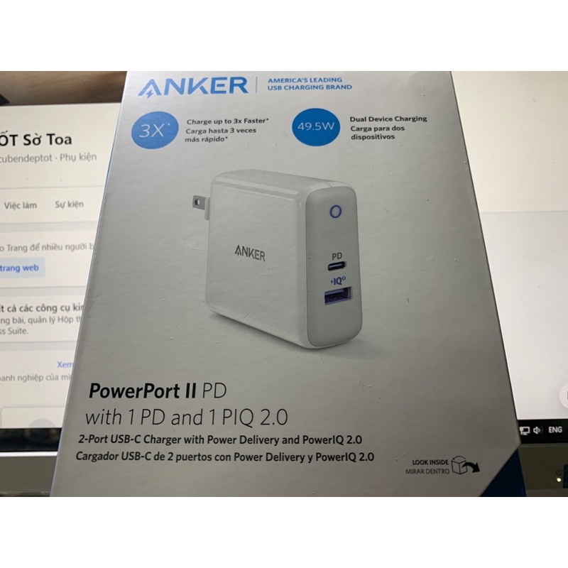 Sạc Anker PowerPort II PD 49.5w (1 PD và 1 IQ 2.0) - A2321 Chính hãng