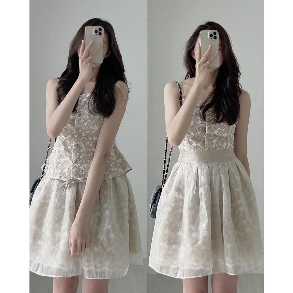 S891 Set áo 2s mix chân váy voan xòe Audrey