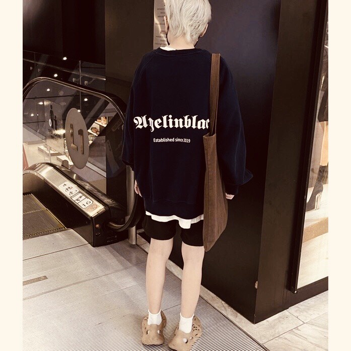 Áo Sweater ANGELINBLACK, Áo Nỉ Cổ Tròn Form Rộng Tay Bồng Unisex