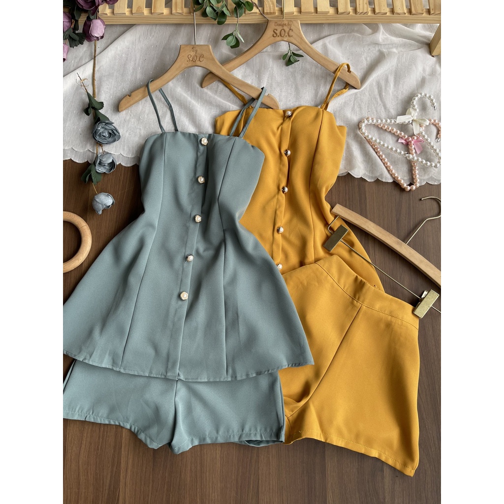 Set áo 2s đính nút phối short cùng tone (Set Sunny)