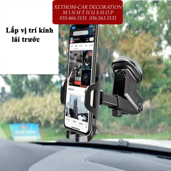 Giá đỡ điện thoại Rundong trên ô tô, kẹp điện thoại ô tô cao cấp xoay 360 đế hút chân không kết hợp keo dính chắc chắn