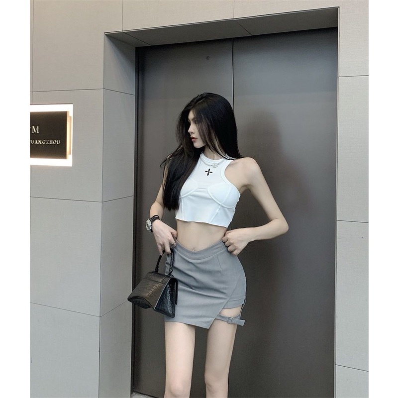 Chân váy trắng chữ a xẻ tà sexy ngắn dáng ôm thiết kế bất quy tắc phong cách hàn quốc cho nữ