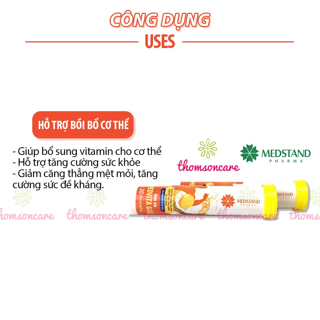 Viên sủi từ Đông trùng hạ thảo và vitamin Medvita Gold giảm mệt mỏi, căng thẳng, tăng sức đề kháng tuýp 20 viên