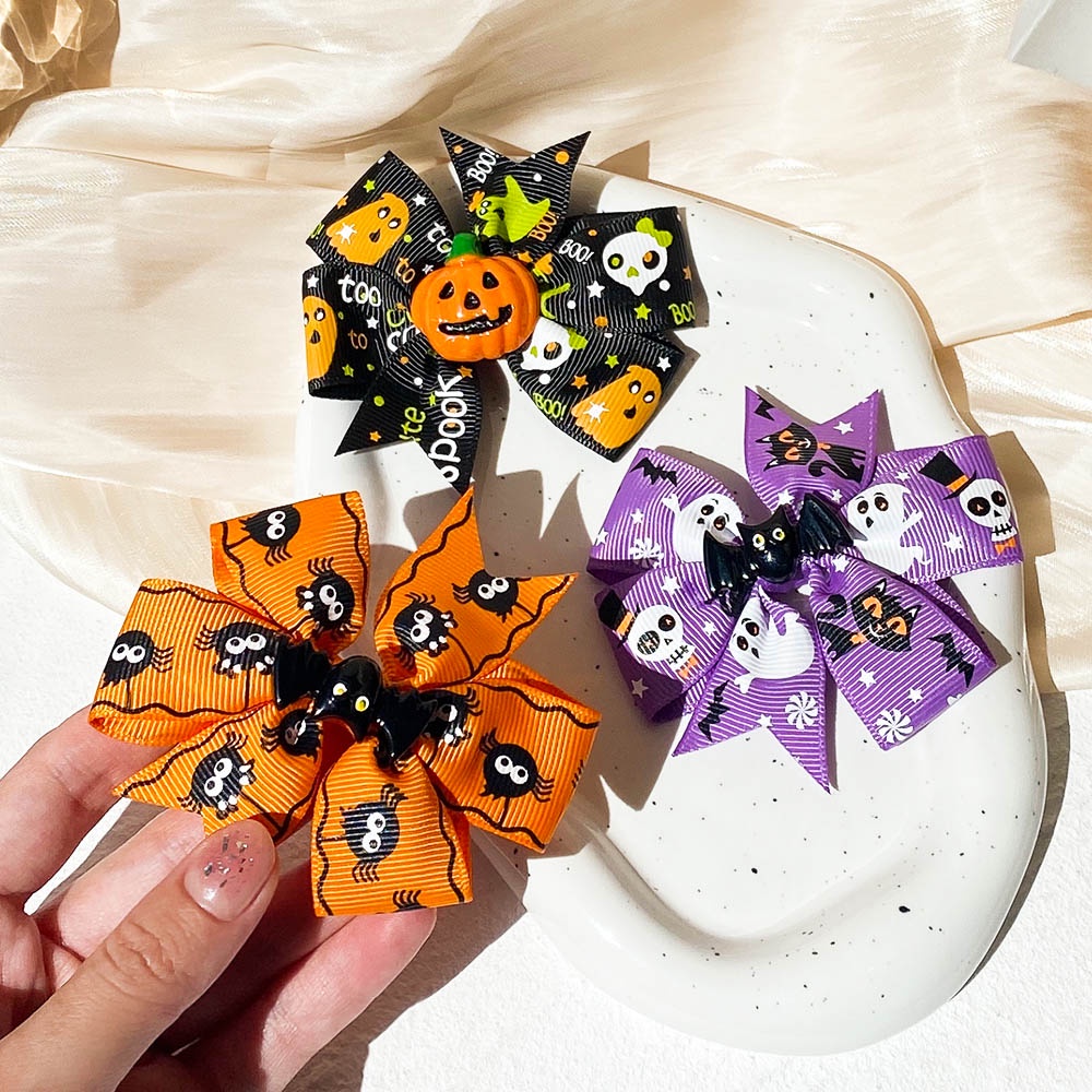 RainBow Bows 1 Kẹp Tóc Hình Bí Ngô / Nhện / Quả Bí Ngô Phong Cách Halloween Cho Bé Gái