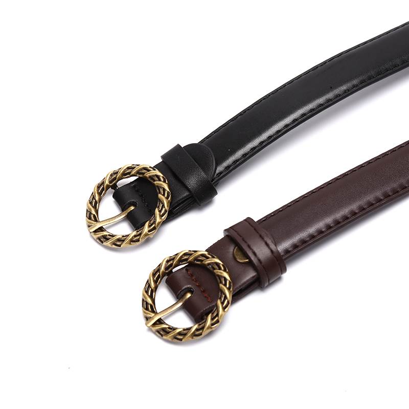 Thắt lưng nữ GJCUTE bằng da khóa tròn màu vàng đen