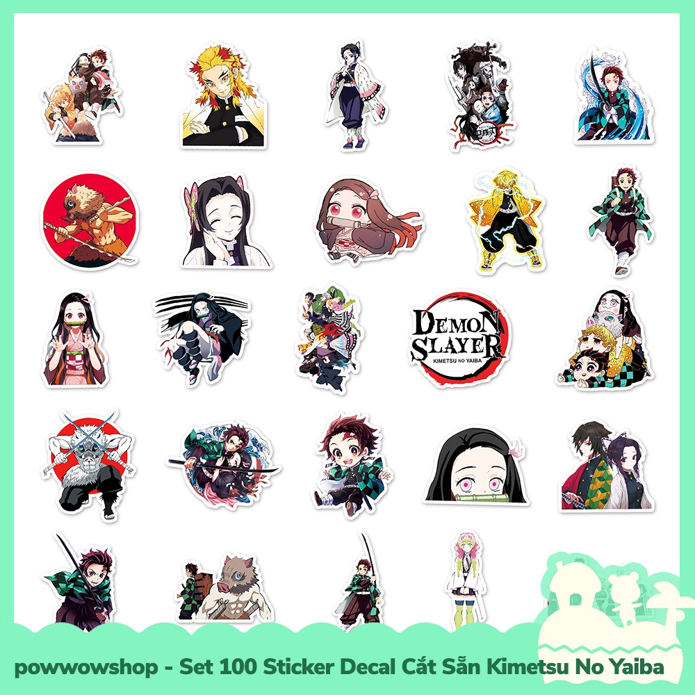 [Sẵn VN - Hỏa Tốc] Set 100 Sticker Mini Decal Dán Trang Trí Vật Dụng Mẫu Anime Manga Kimetsu No Yaiba Super Art Idol