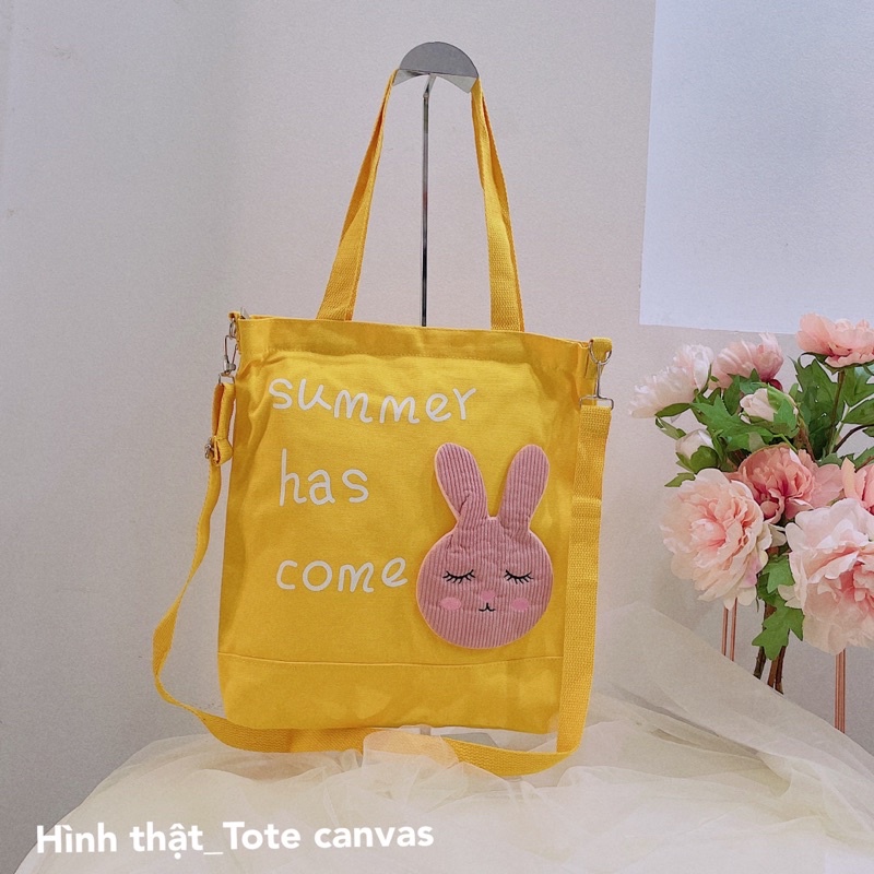 Túi xách tote thỏ canvas vừa A4 đeo vai đeo chéo 3D có khoá kéo thời trang xinh xắn mùa hè Diomi