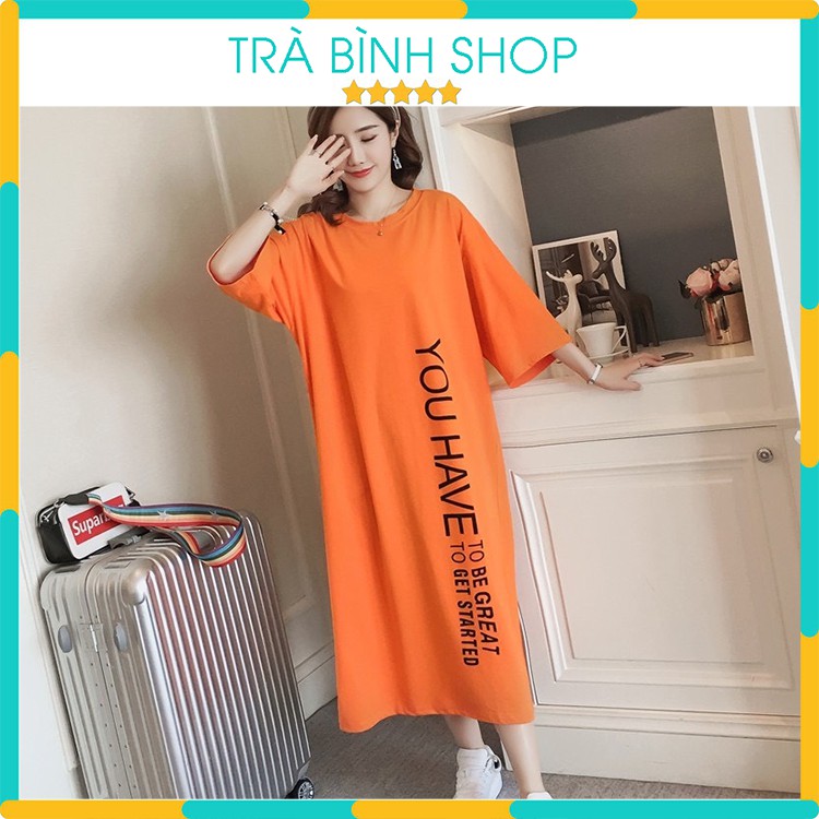 Đầm Suông Cổ Tròn Tay Lỡ Váy Cotton Dáng Dài In Họa Tiết You Have Hàng VNXK