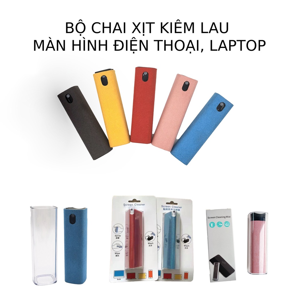 Bộ Chai Xịt Kiêm Khăn Lau Màn Hình Điện Thoại, Laptop