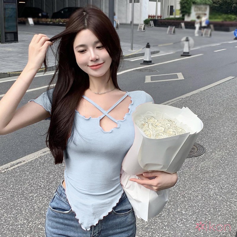 Áo Dệt Kim Tay Ngắn Thiết Kế Độc Đáo Thời Trang Mùa Hè Quyến Rũ Cho Nữ