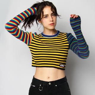 Áo thun tay dài cổ lọ họa tiết kẻ sọc ngang thời trang dành cho nữ