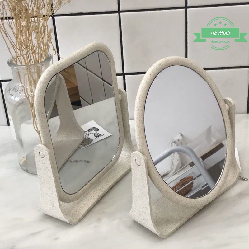 Gương Tang Điểm Để Bàn Lúa Mạch 2 Mặt Gương Xoay 360 Độ