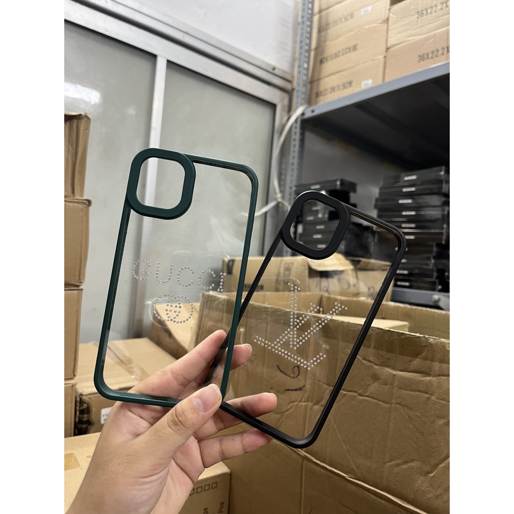 Ốp lưng VIỀN VUÔNG trong gắn đá họa tiết viền màu siêu đẹp iPhone X XS 11 12 13 PRO MAX camera gờ cao