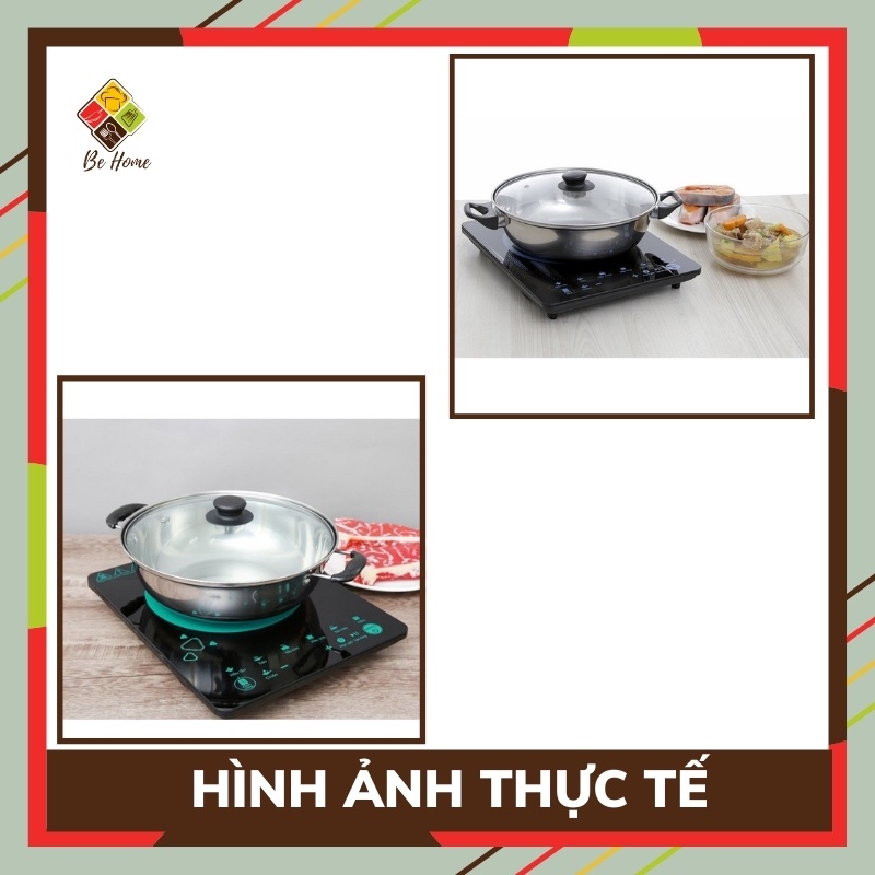 Nồi lẩu inox vung kính BEHOME Nồi nấu lẩu Nồi lẩu inox  - Nấu được Bếp Từ Làm Nóng Cực Nhanh [TẶNG BỘ MUÔI MÚC]