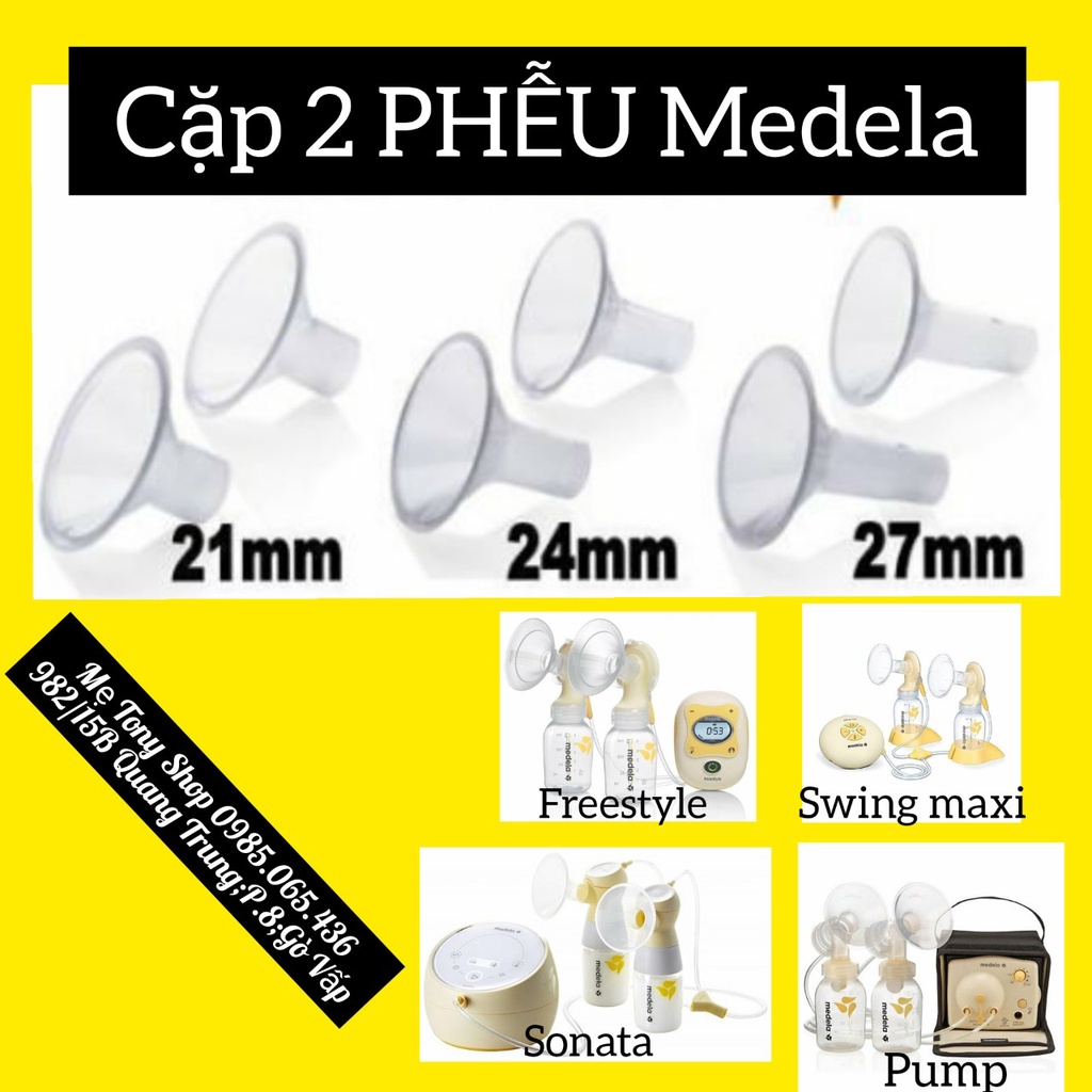 [Xem VIDEO cận cảnh] Cặp 2 Phễu Hút Sữa Medela Size 21mm-24mm-27mm (Pump,Freestyle,Sonata,Swing Maxi...)