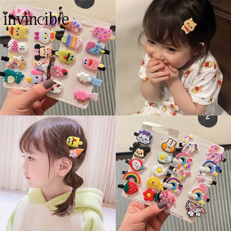 Set 10 Kẹp Tóc Mỏ Vịt Bằng Gốm Mềm Mại Họa Tiết Trái Cây Cho Bé Gái