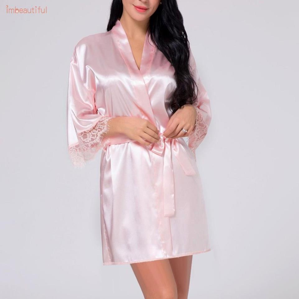 Áo choàng ngủ Kimono bằng satin phối ren gợi cảm hàng mới và chất lượng cao cho nữ ! | BigBuy360 - bigbuy360.vn