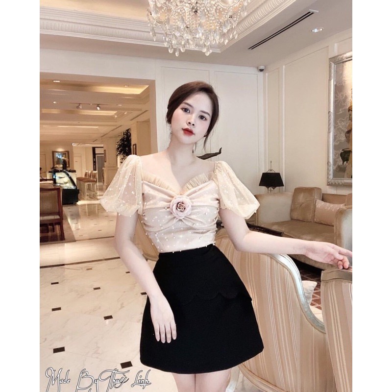 🧡🧡 SET ÁO VOAN KEM ĐÍNH HOA + CHÂN VÁY ĐEN 🧡🧡