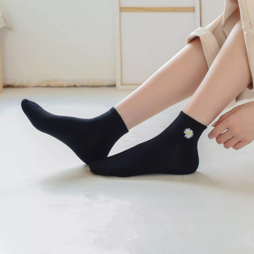 Bộ 10 Đôi Vớ Cổ Thấp 100% Cotton Họa Tiết Hoa Cúc Phong Cách Hàn Quốc Thời Trang Cho Nữ