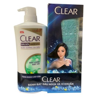 Dầu gội sạch gàu Clear nuôi dưỡng da đầu Mát lạnh bạc hà 630g - Tặng Khăn Cao Cấp