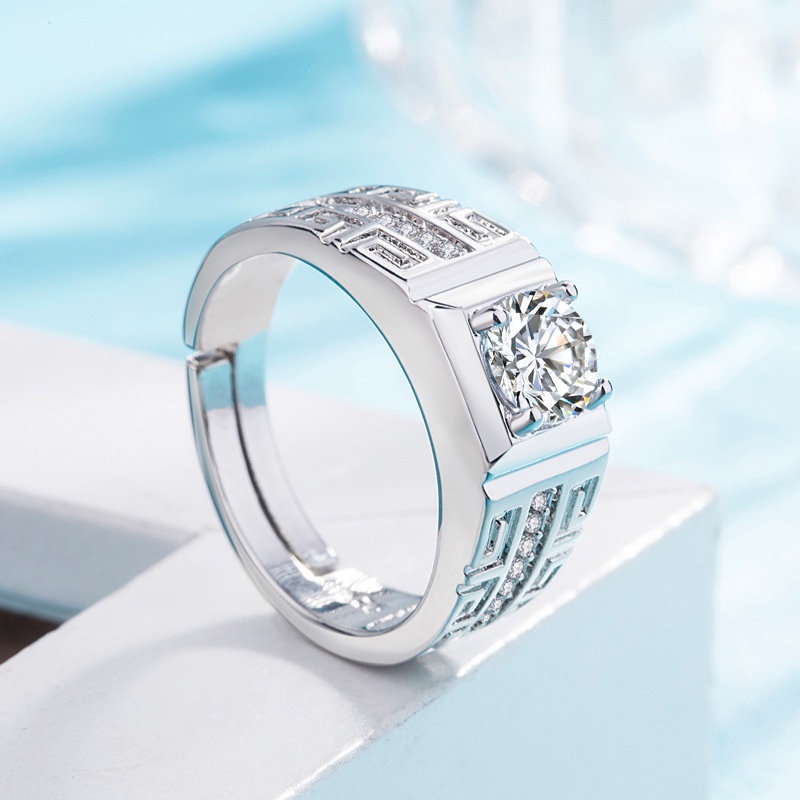 Nhẫn Nam Mạ Bạc Đính Đá Zircon Phong Cách Âu Mỹ