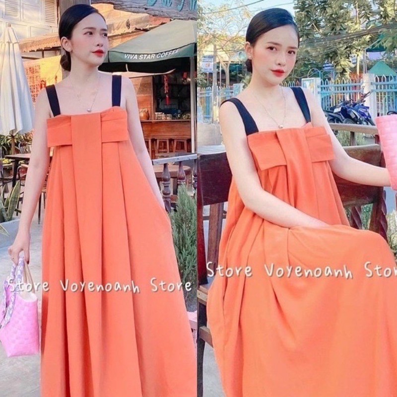 Váy đầm nữ nơ xoè lụa thô hàng Qc loại 1 , Đầm maxi đi du lịch | BigBuy360 - bigbuy360.vn