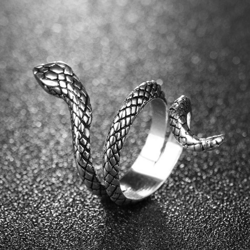 Nhẫn Hình Rắn Bằng Thép Không Gỉ Phong Cách Retro Cho Nam