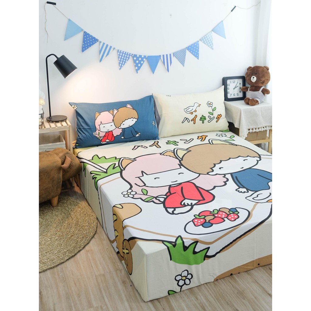 Ga Gối Cotton FREESHIP Bộ Ga Giường Hai Đứa Bé - Ga Trải Giường Thiết Kế Mịn Decor