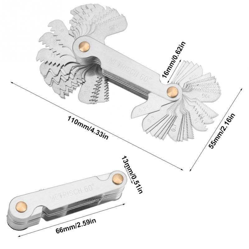 Dưỡng đo ren ⚡️FREESHIP⚡️ Thước đo ren 52 lá dụng cụ đo bước răng mũi taro ren ốc