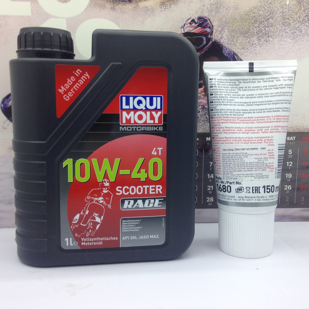 Combo nhớt Liqui Moly 10W40 Scooter Race và tuýp láp Liqui 150ml