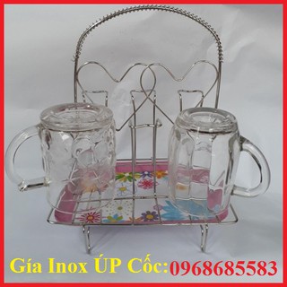 Giá inox úp cốc kèm khay hứng nước