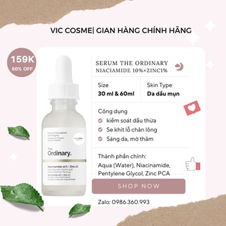 [CHÍNH HÃNG] Serum kiềm dầu mờ thâm mụn The Ordinary Niaciamide 10% +Zinc1% 30ml