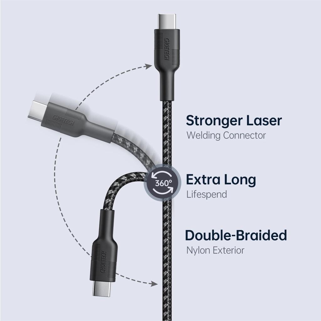 Dây Cáp Type C To C 100W Dài 2M Sạc Nhanh iPhone 15, Android, Laptop, Macbook CHOETECH XCC-1027 - Hàng Chính Hãng