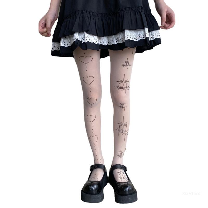 Xixi Quần Tất Lụa Mỏng In Họa Tiết Ngôi Sao Trái Tim Phong Cách Lolita Nhật Bản Dành Cho Nữ