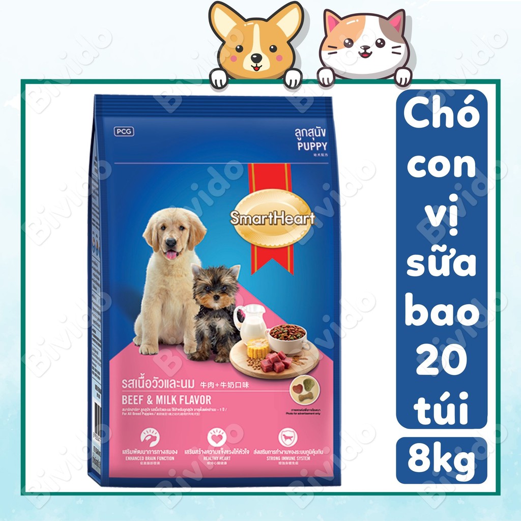 Thức ăn SmartHeart chó con vị sữa bao 8kg (20 túi 400g) - Bivido