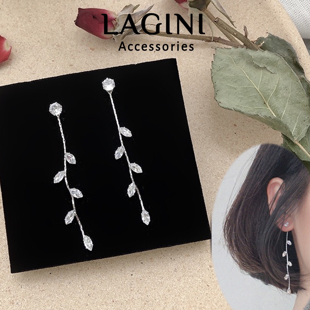 Bông tai khuyên tai dáng dài đính đá Lagini dành cho nữ dịu dàng nữ tính thanh lịch phong cách Hàn Quốc