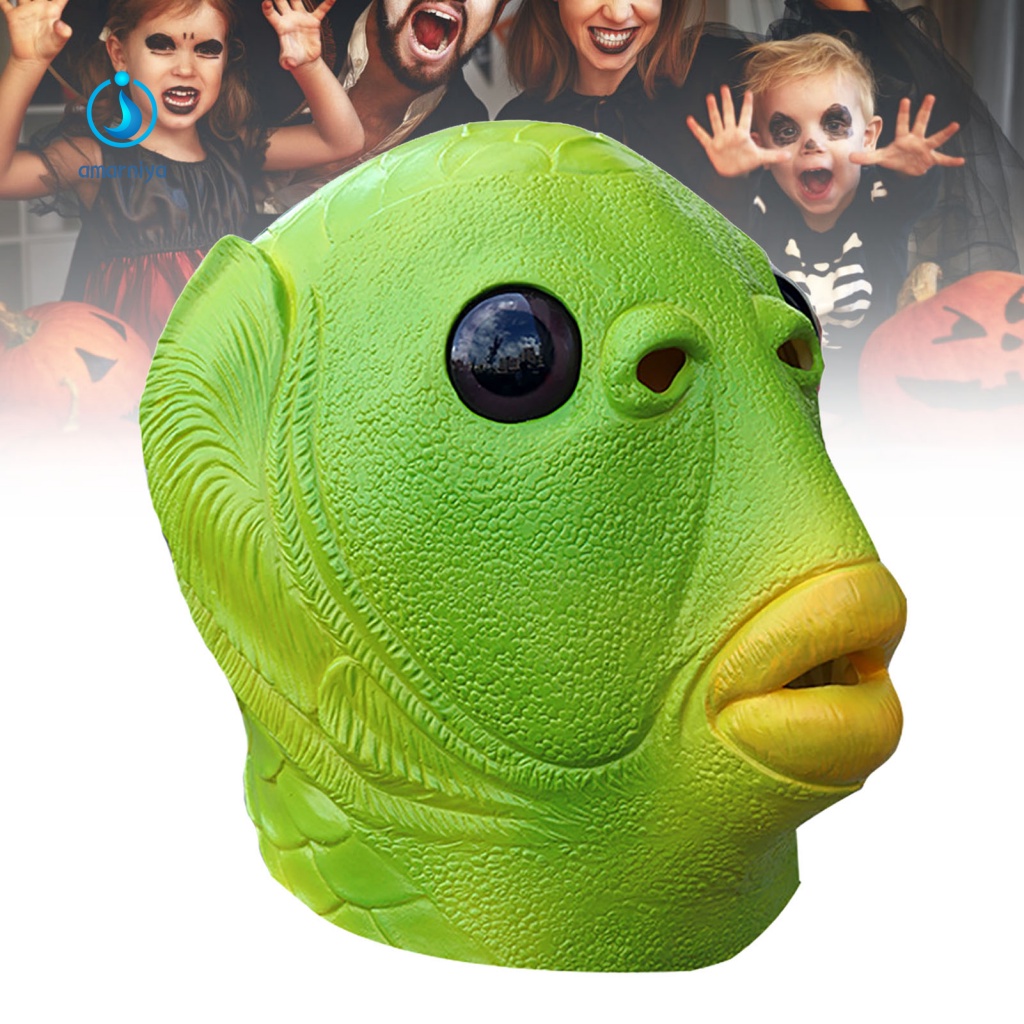 Mặt Nạ Hóa Trang Halloween Hình Đầu Cá Màu Xanh Lá
