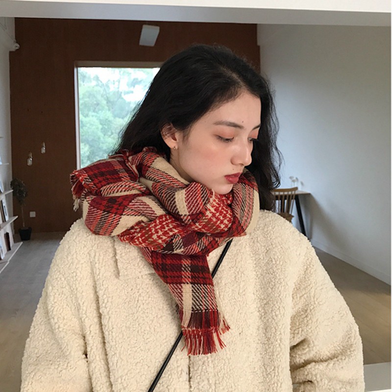 [Mã WAJAN27 hoàn 15% xu đơn 300k] Khăn quàng cổ vintage hoạ tiết hai mặt kẻ vuông phong cách Hàn | BigBuy360 - bigbuy360.vn