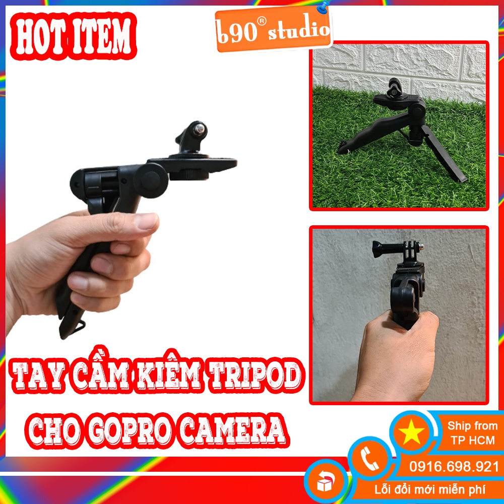 🔥 GIÁ SỈ 🔥 Tay cầm kiêm tripod mini gài gopro VÍT DÀI + ỐC CHUYỂN 1/4 + TAY CẦM