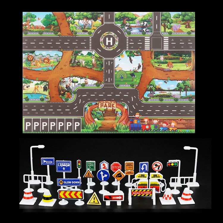 Set 29 Thảm Nhựa Đồ Chơi In Họa Tiết Hoạt Hình Giao Thông Dành Cho Các Bé