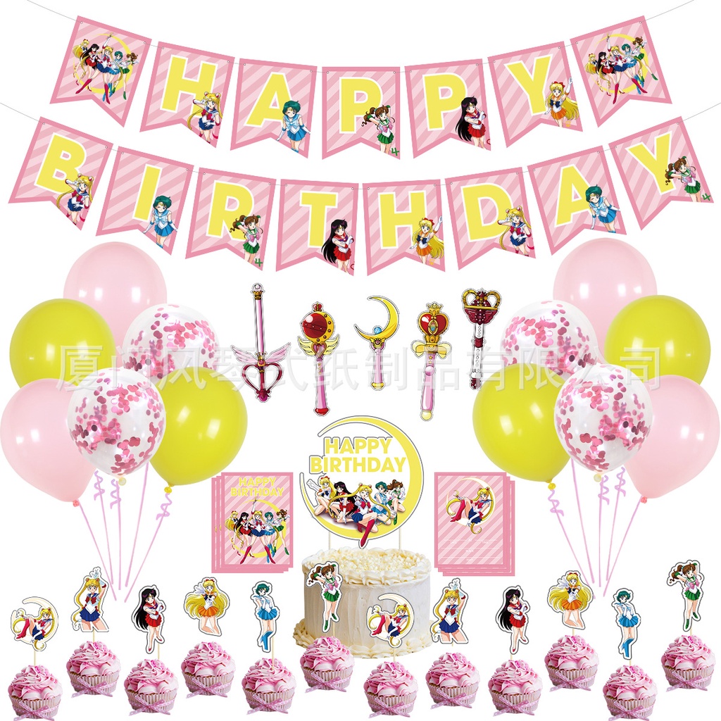 Sailor Moon Bộ Phụ Kiện Trang Trí Bánh Kem Hình Thủy Thủ Mặt Trăng