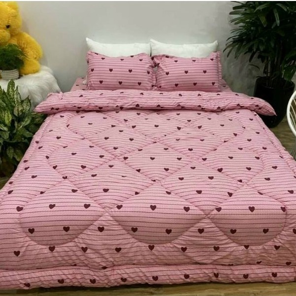 Trọn bộ 5 món ga gối chăn phao poly cotton có ruột bông dày đủ kích thước