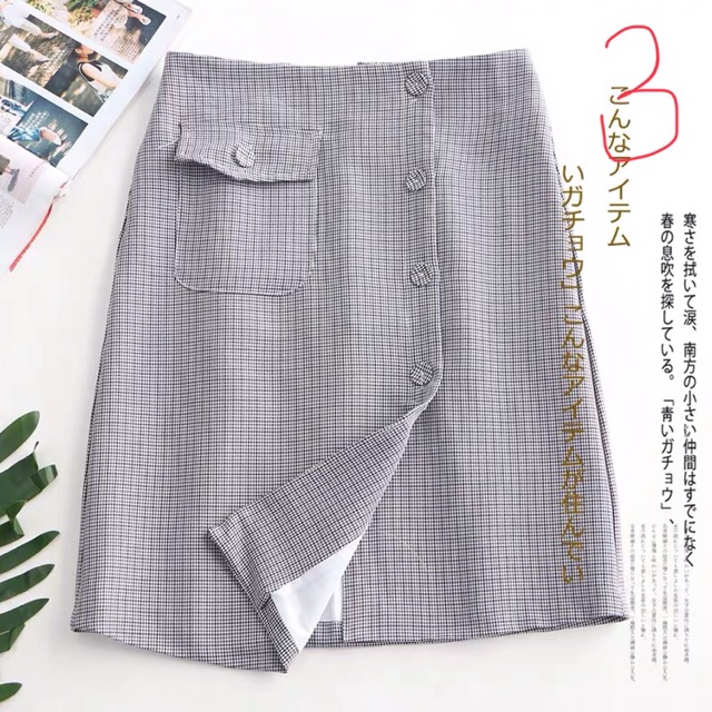 [Quynhmai2204]Chân váy cotton kẻ caro đắp vạt phối túi hàng xuất dư | BigBuy360 - bigbuy360.vn